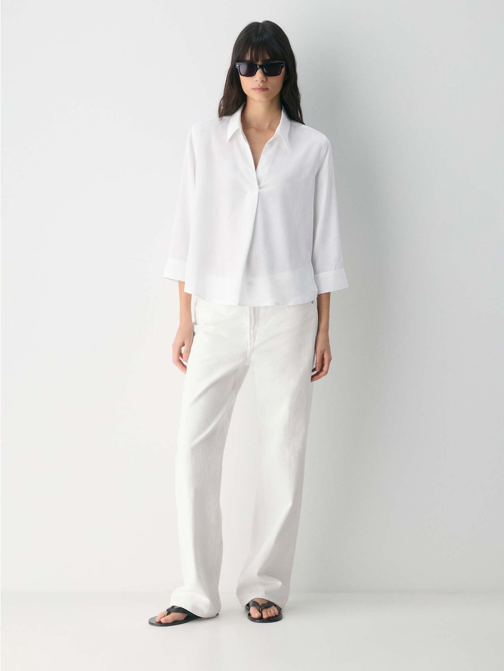 Babaton Aritzia Persona White Popover Blouse DivineDrape Twill Cuffed Top XXS